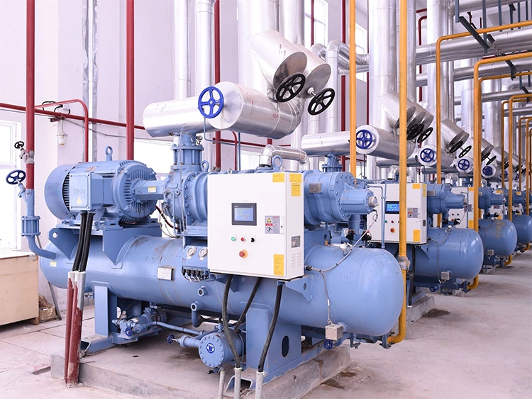 Two-stage screw compressor unit interior